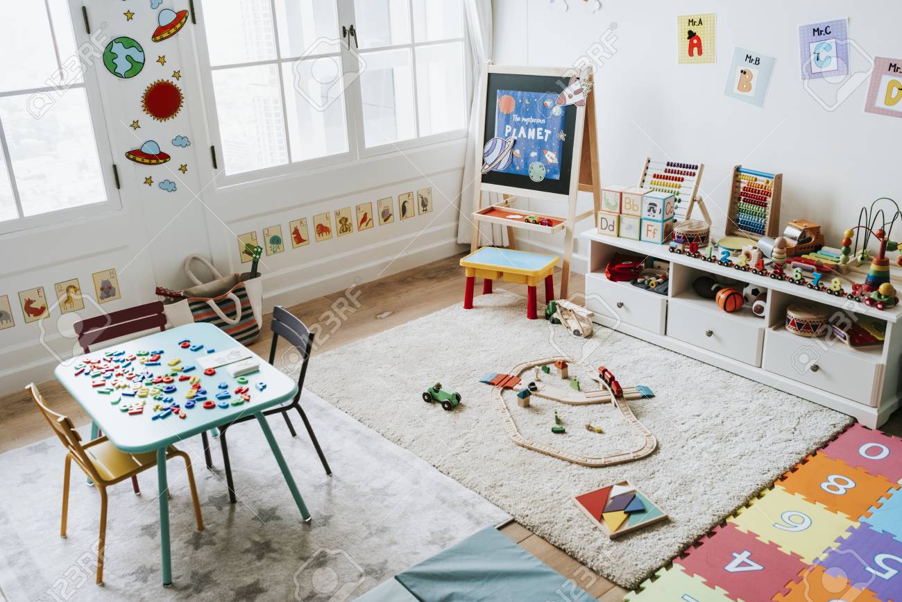 Interior design of a kindergarten classroom