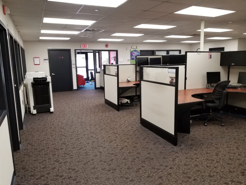 clean office with cubicles